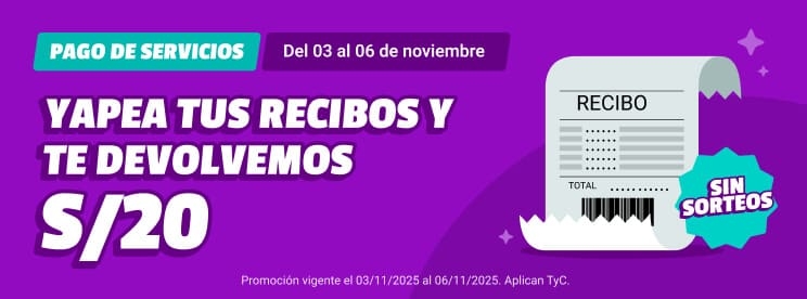 Campaña Yapera Pago de Servicios – Devolución 20 soles